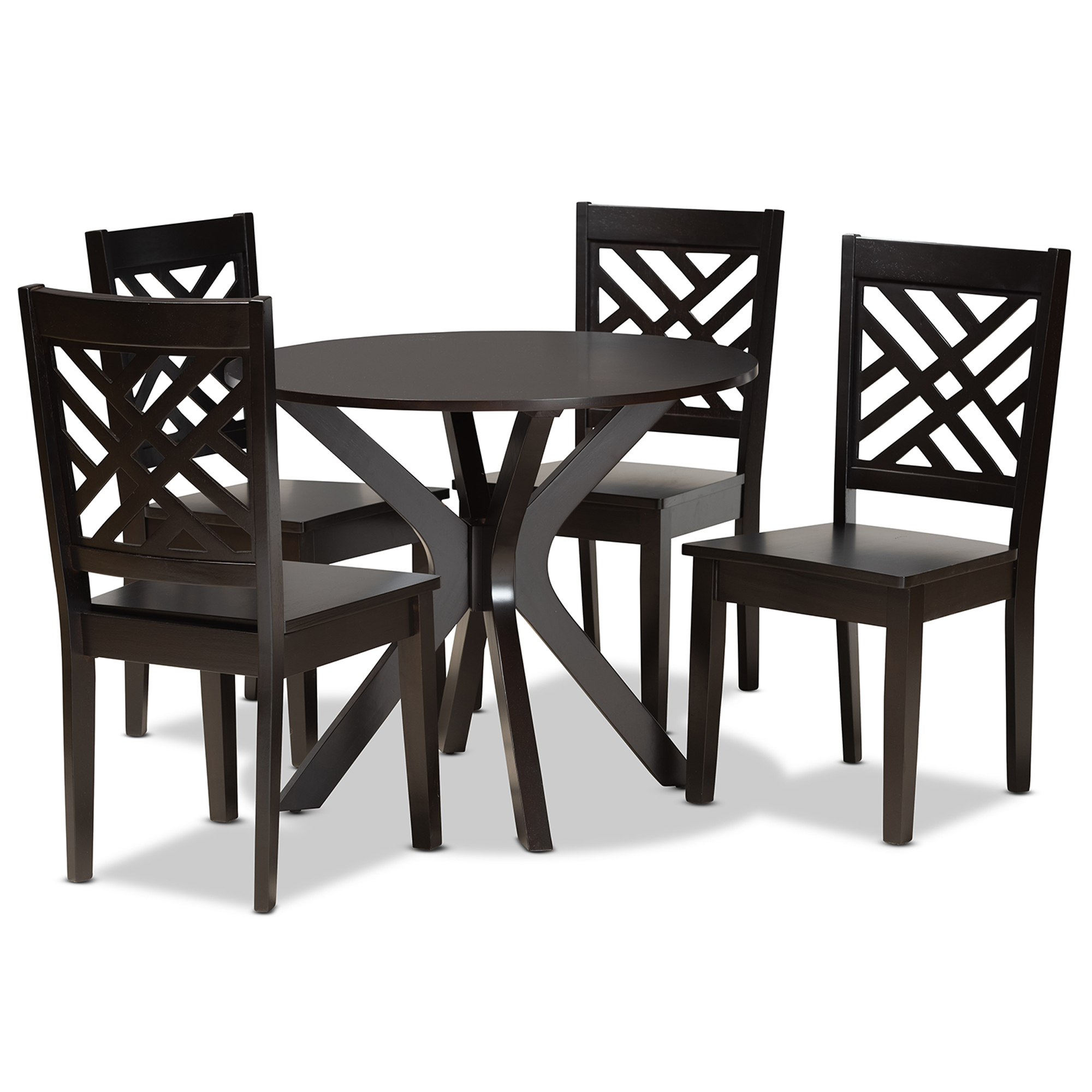 Baxton Studio Ela Modern and Contemporary Dark Brown Finished Wood 5-Piece Dining Set Affordable modern furniture in Chicago, classic dining room furniture, modern dining sets, cheap dining sets